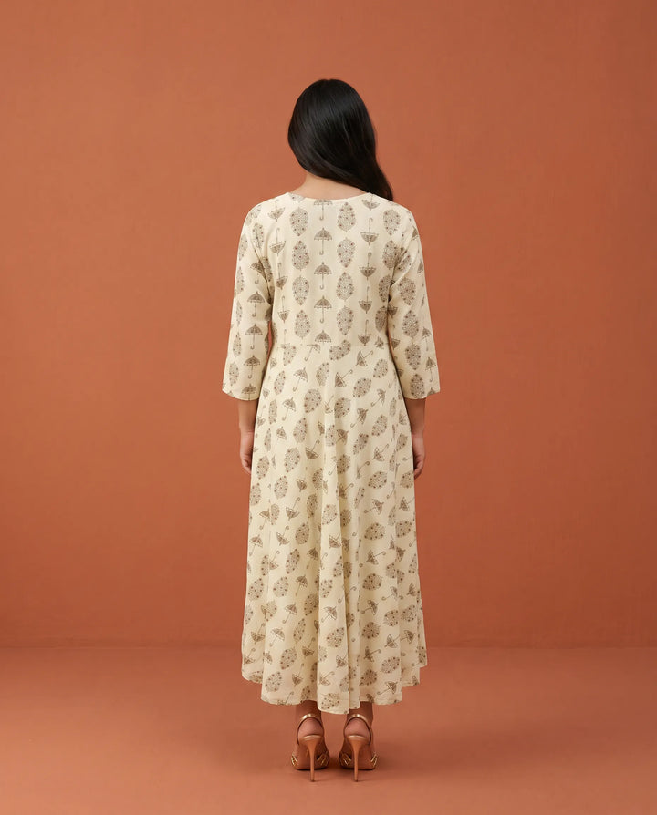 White Printed Rayon Maxi Dress