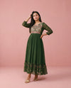 Green Embriodered Georgette Maxi Dress