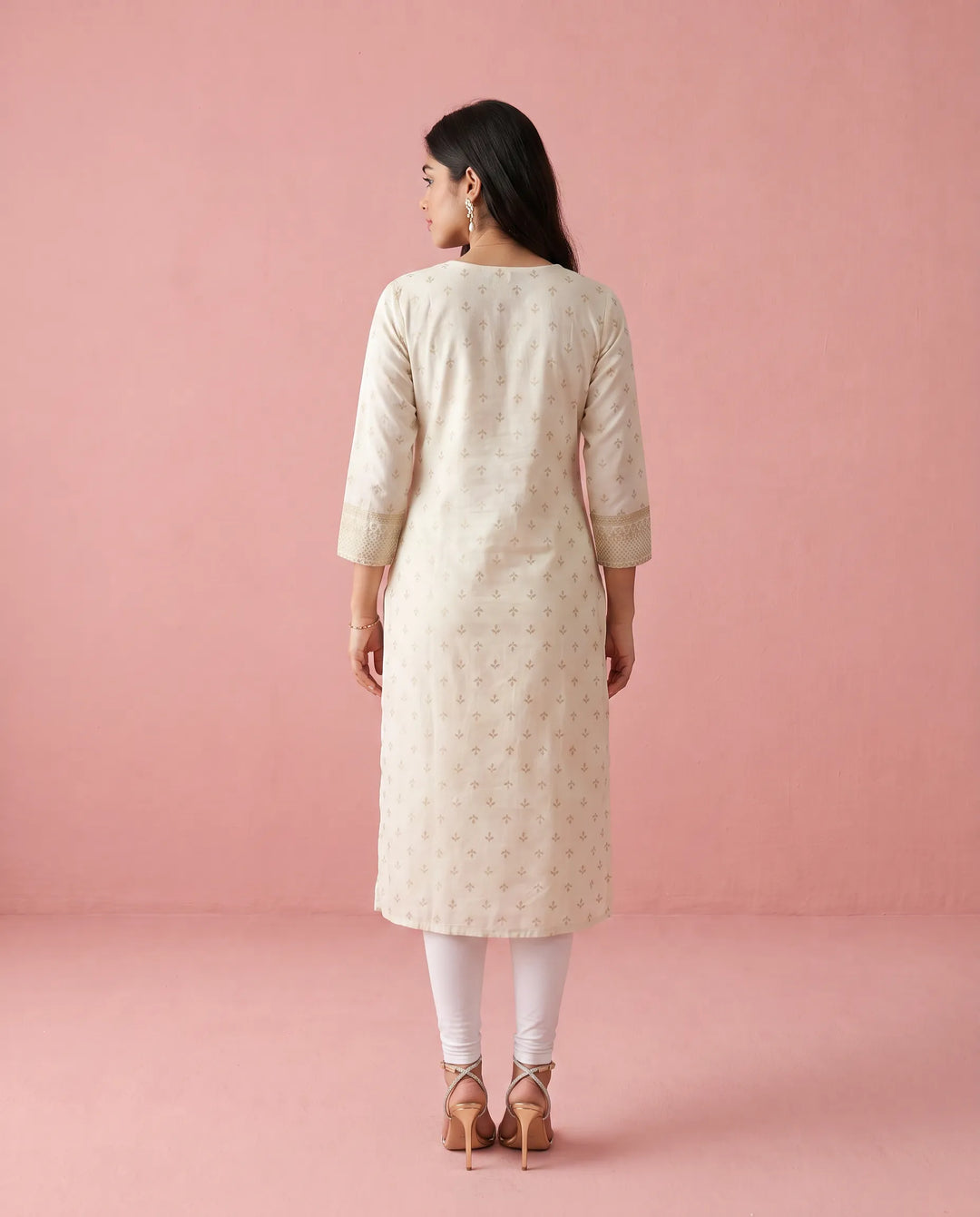 White Printed Cotton Straight cut Long Kurta