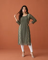 Olive Embroidered Georgette Straight cut Long Kurta