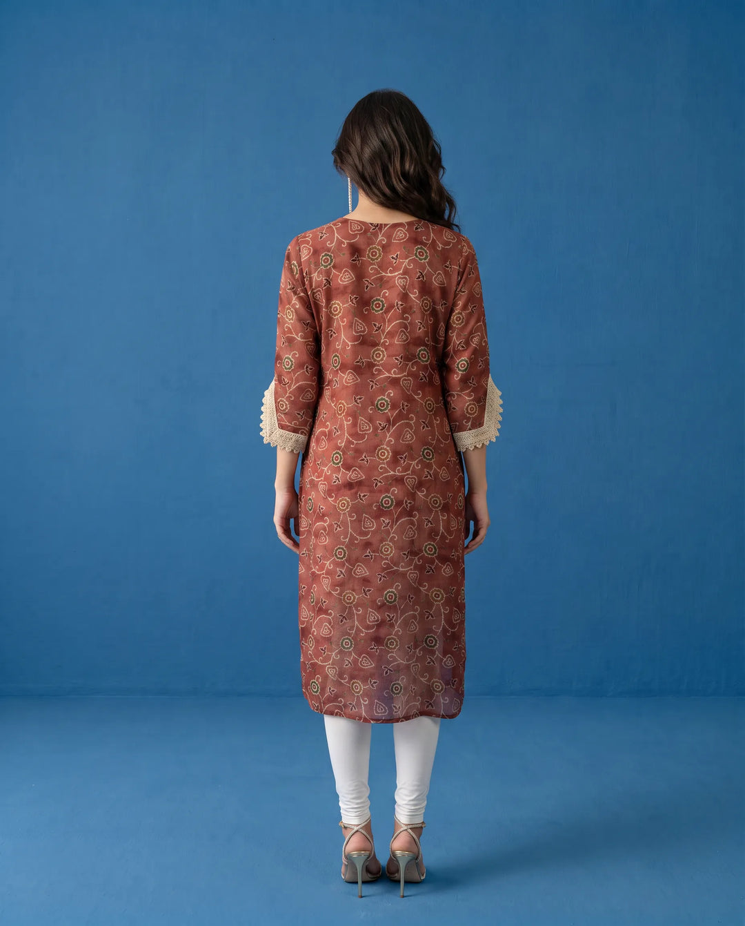 Brown Printed Viscose Blended Straight cut Long Kurta