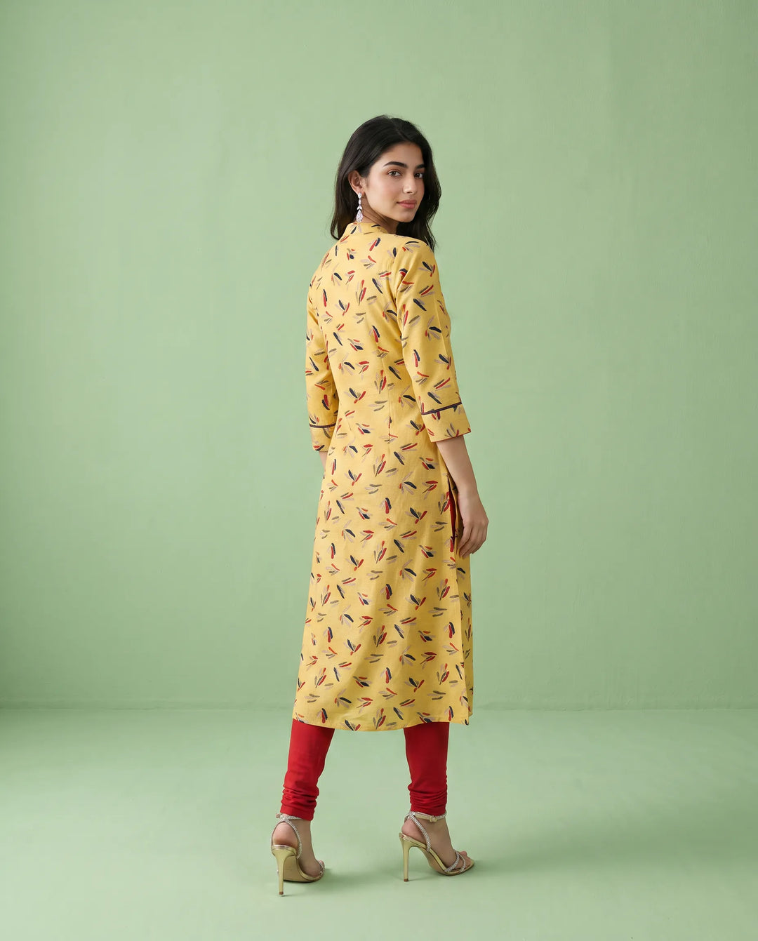 Yellow Printed Cotton Straight cut Long Kurta