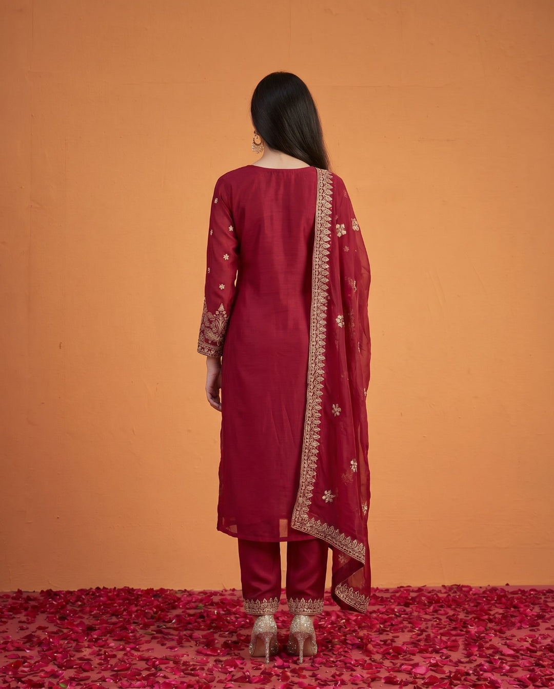 Magenta Embriodered Viscose Blended Kurta Bottom Dupatta Set