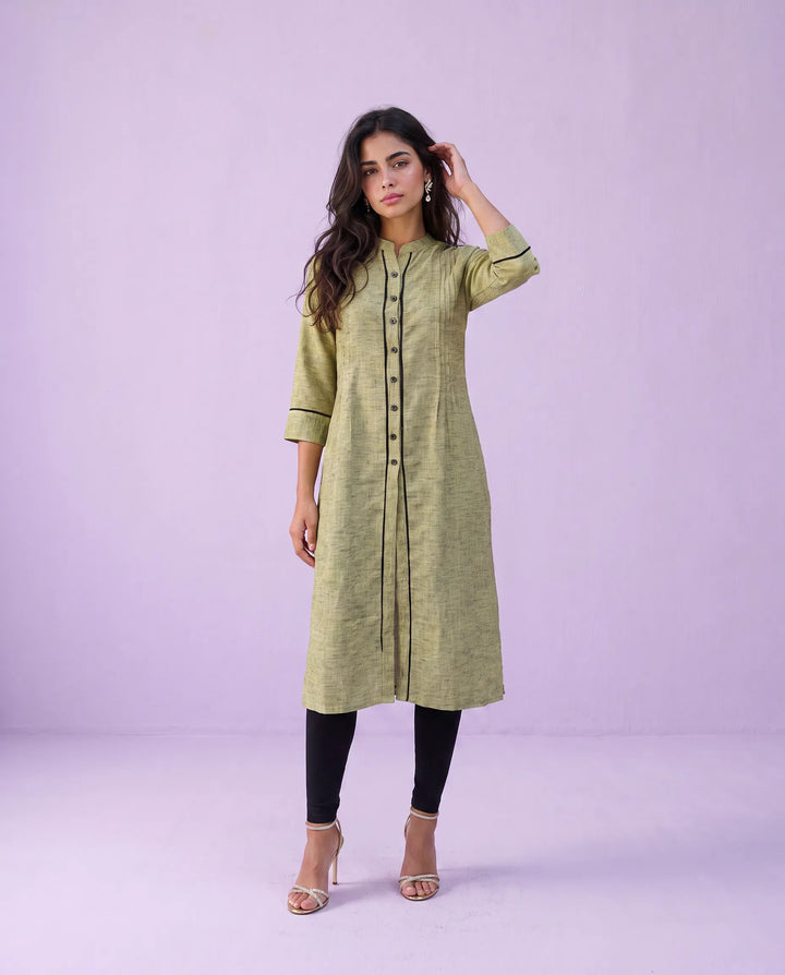 Olive Solid Rayon Blended Straight cut Long Kurta