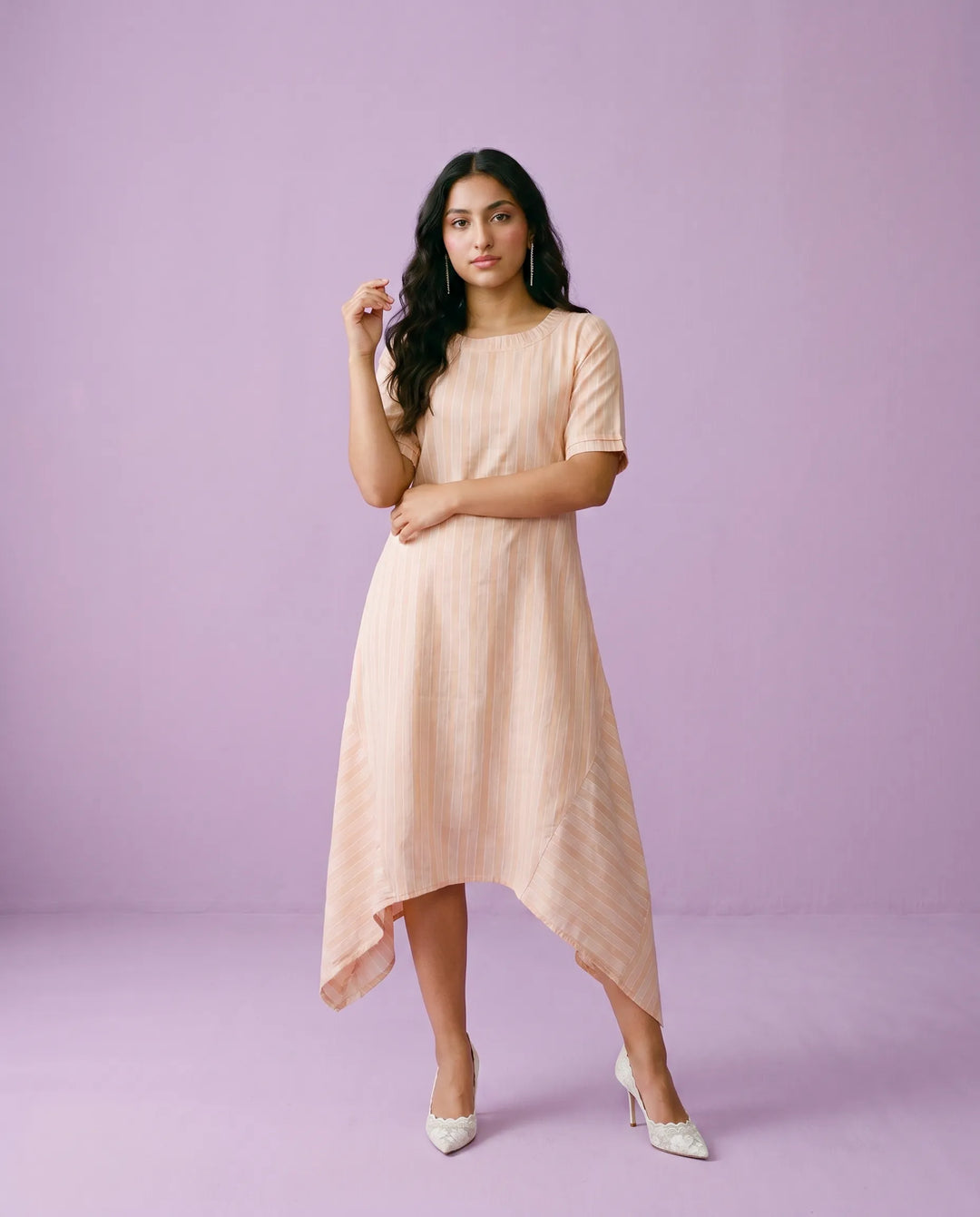 Peach Printed Cotton Maxi Dress