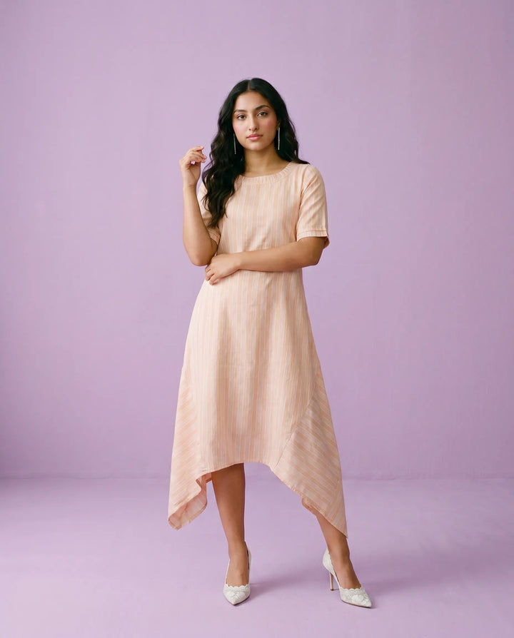 Peach Printed Cotton Maxi Dress
