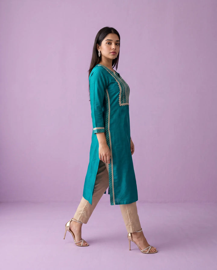 Rama Printed Silk Blended Straight cut Long Kurta
