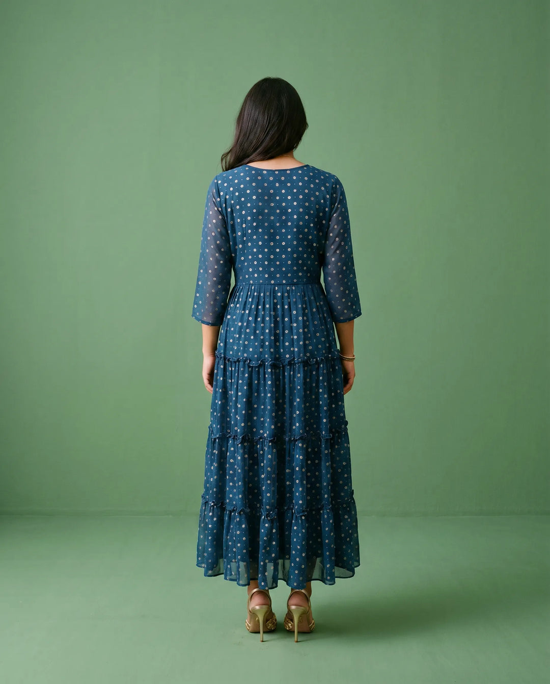 Navy Embriodered Georgette Maxi Dress