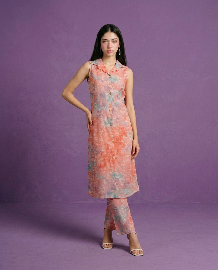 Pink Printed Viscose Blended Co-Ord Set