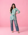 Turquoise Printed Crepe Silk Short Kurti