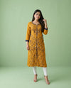 Yellow Embroidered Rayon Straight cut Long Kurta