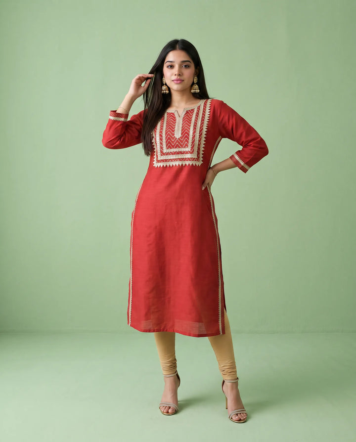Maroon Printed Silk Blended Straight cut Long Kurta