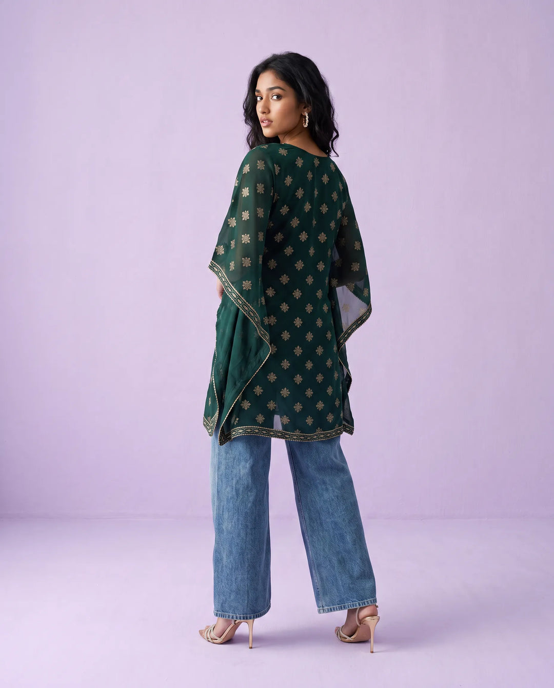 Green Printed Georgette Kaftan