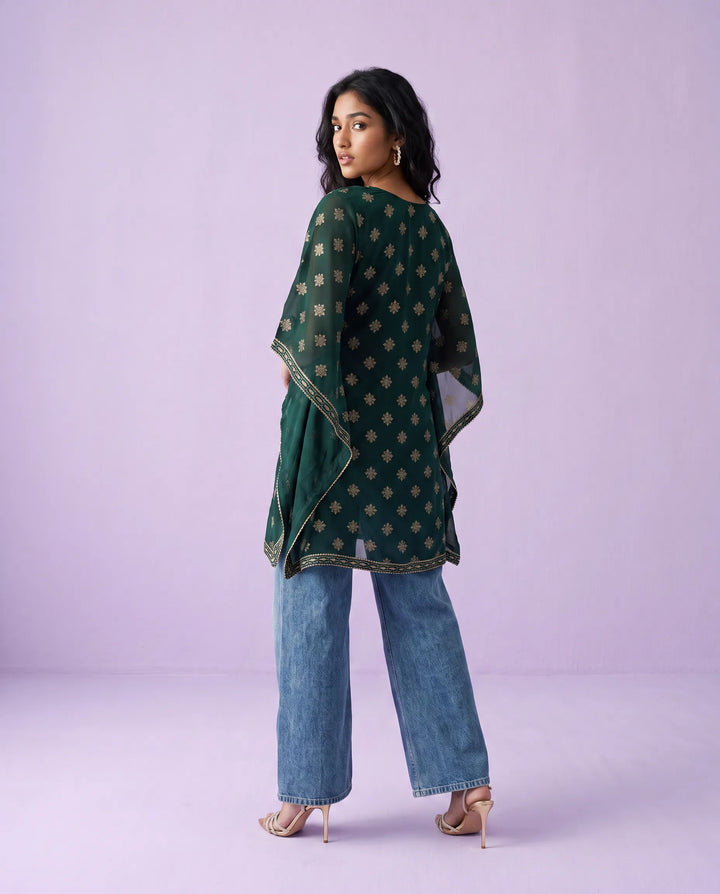 Green Printed Georgette Kaftan