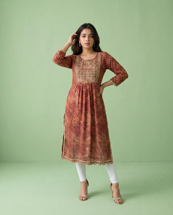 Maroon Embroidered Viscose Blended Straight cut Long Kurta