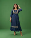 Navy Printed Viscose Blended Maxi Dress