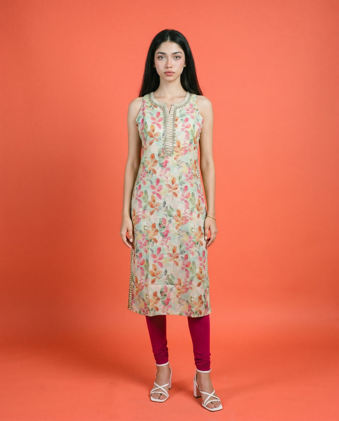 Multi Colour Viscose Blended Sleeveless Straight cut Long Kurta