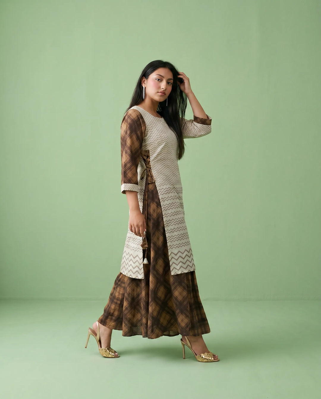 Brown Printed Viscose Blended Maxi Dress
