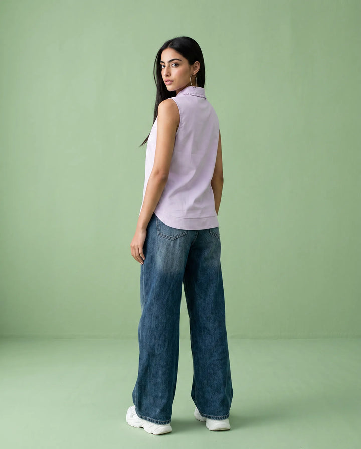 Lavender Solid Cotton Satin Sleeveless Top