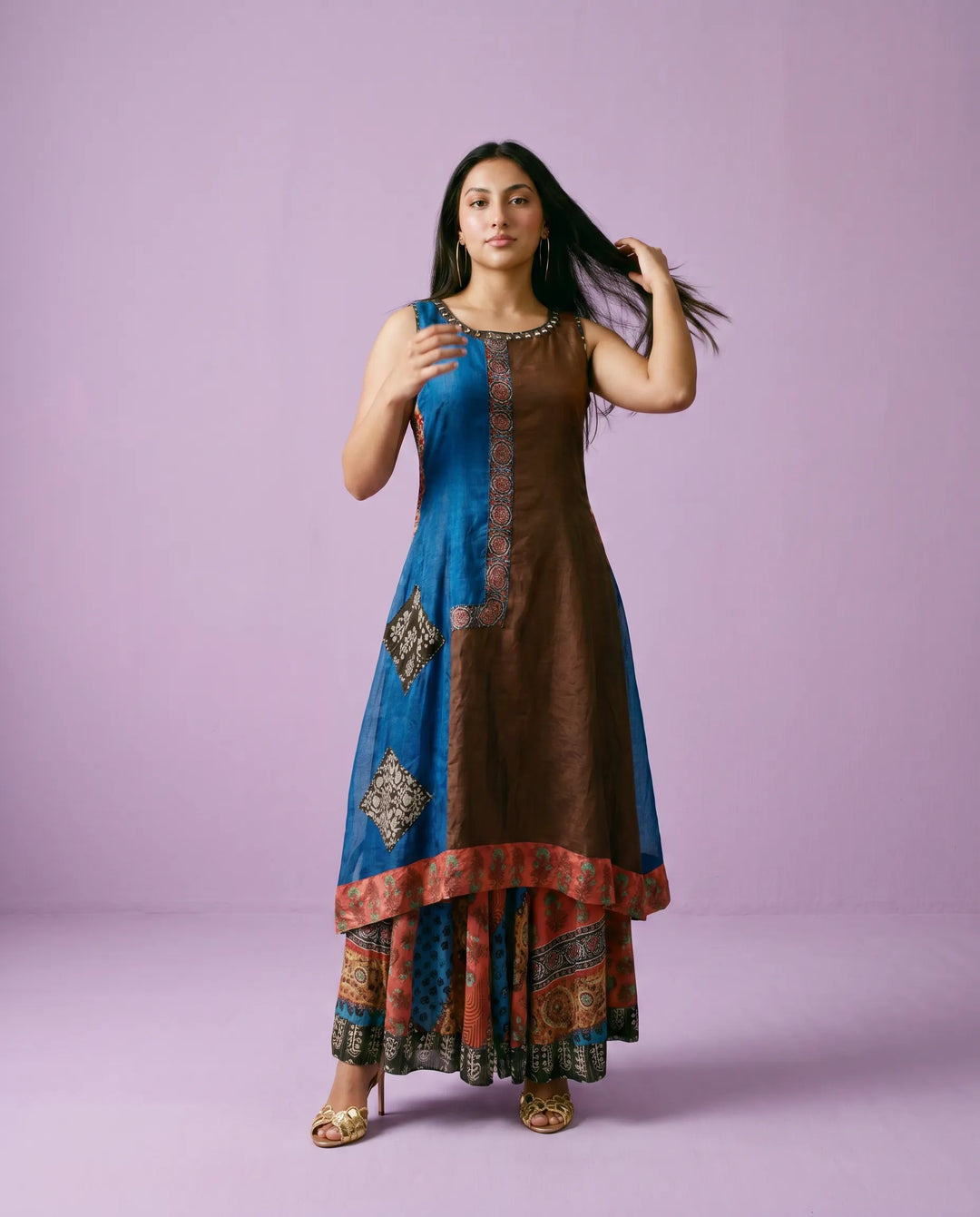 Navy Printed Viscose Blended Sleeveless Maxi Dress