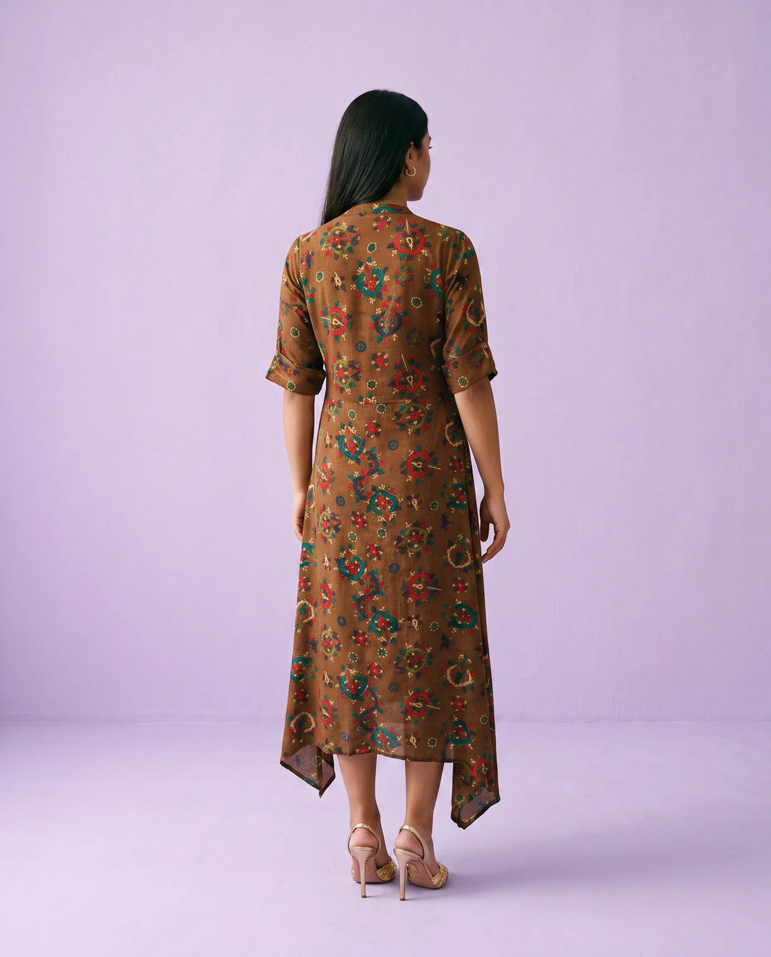 Brown Printed Rayon Maxi Dress