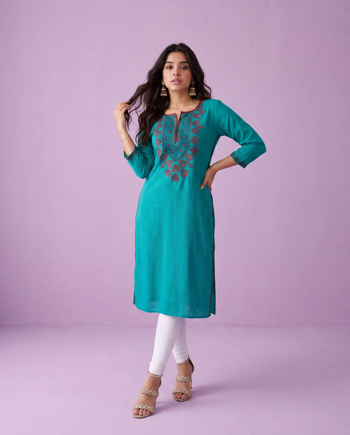 Rama Embroidered Cotton Straight cut Long Kurta