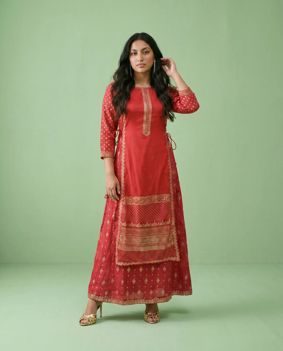 Red Printed Viscose Blended Maxi Dress