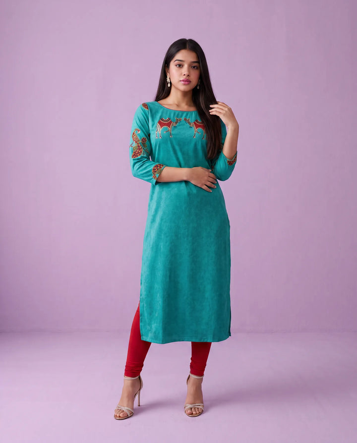 Rama Embroidered Rayon Straight cut Long Kurta