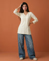 Cream Embriodered Cotton Short Kurti