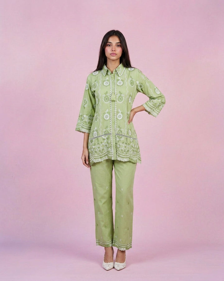 Pista Embroidered Cotton Satin Co-Ord Set