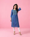 Navy Embroidered Rayon Straight Cut Long Kurta