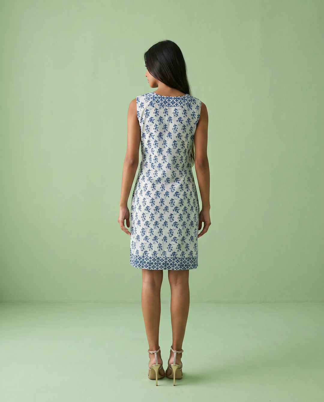 Blue Printed Pure Cotton Hand-Block Printed Midi Dress