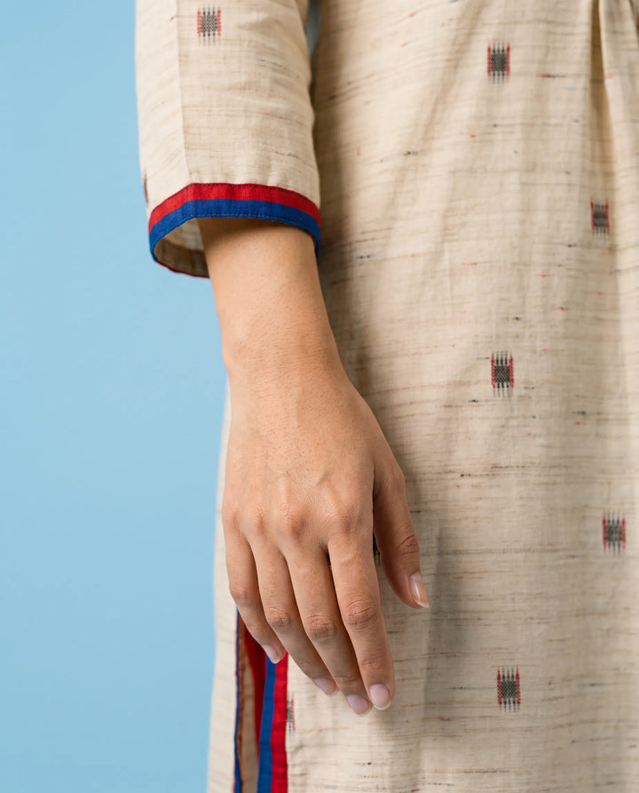 Beige Printed Cotton Blended Straight cut Long Kurta