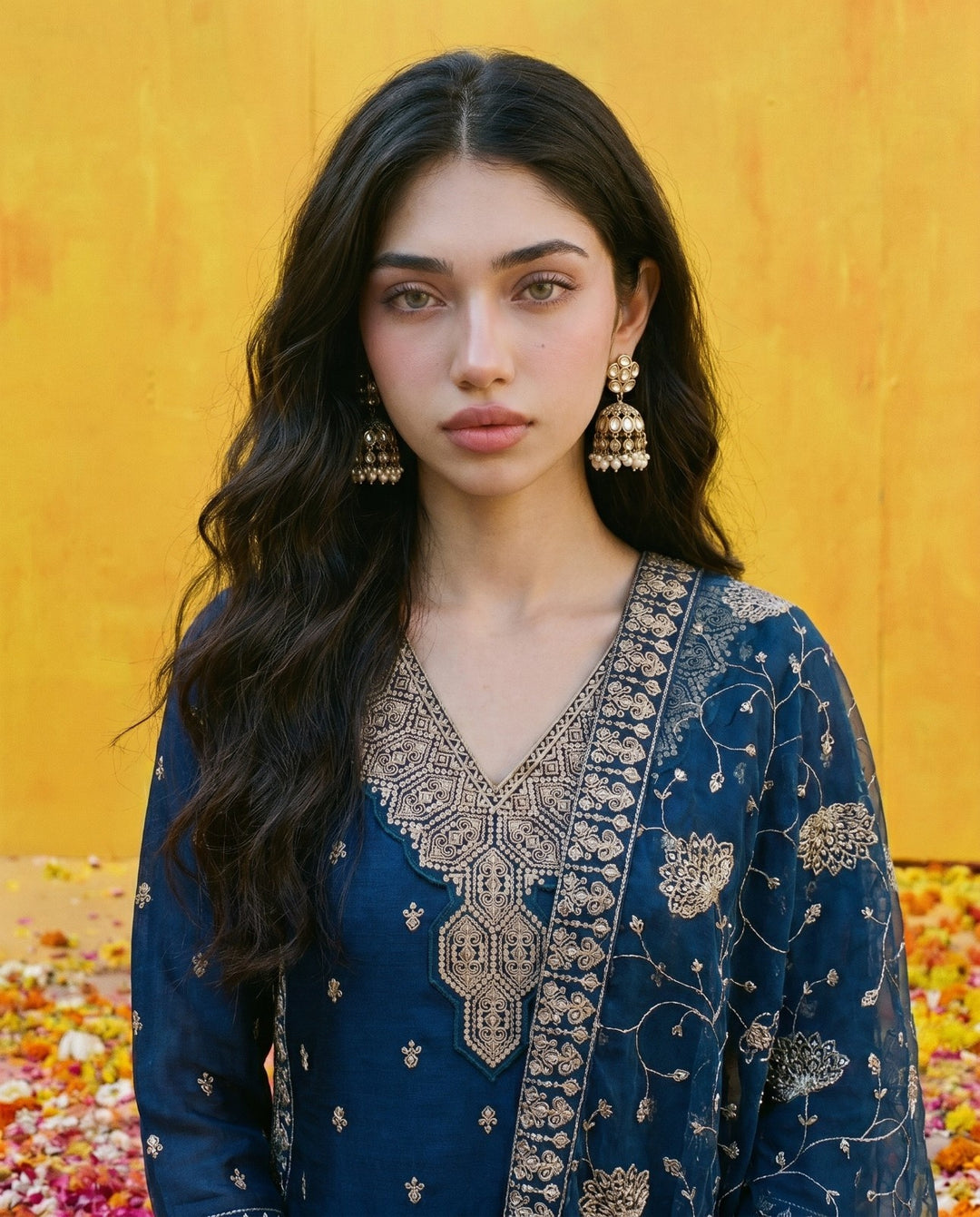 Blue Embriodered Silk Blended Kurta Bottom Dupatta Set