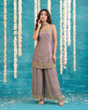 Purple Embriodered Silk Blended Spaghetti Strap Kurta Bottom Dupatta Set