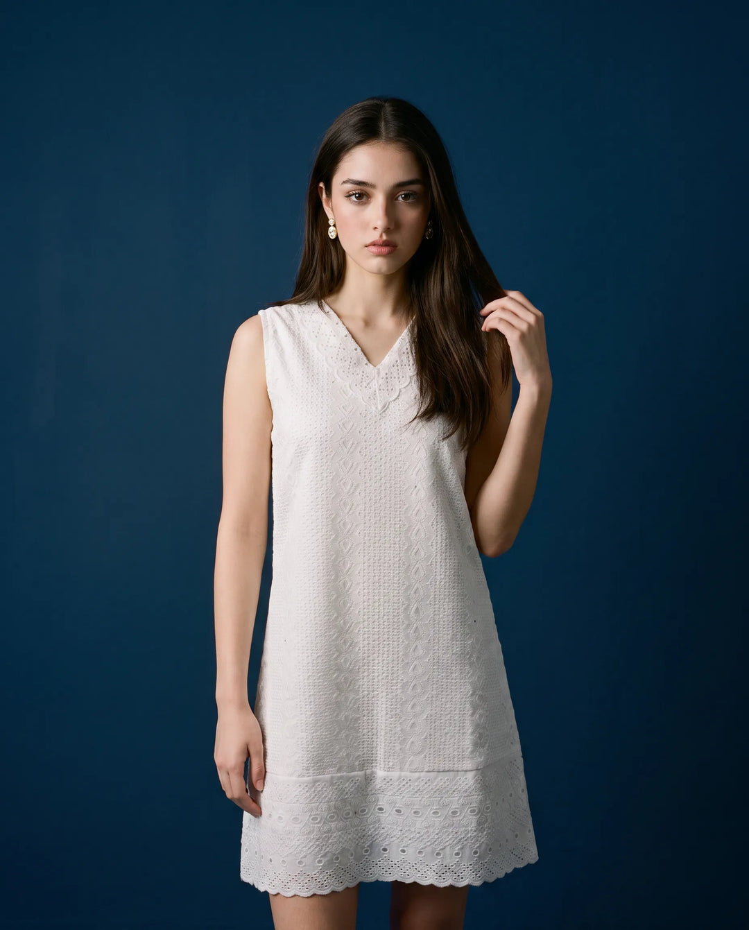 White Embroidered Cotton Midi Dress