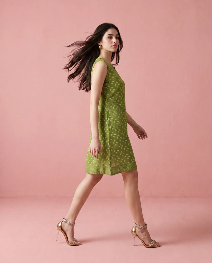 Green Printed Cotton Midi Dress