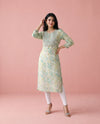 Green Printed Viscose Blended Straight cut Long Kurta
