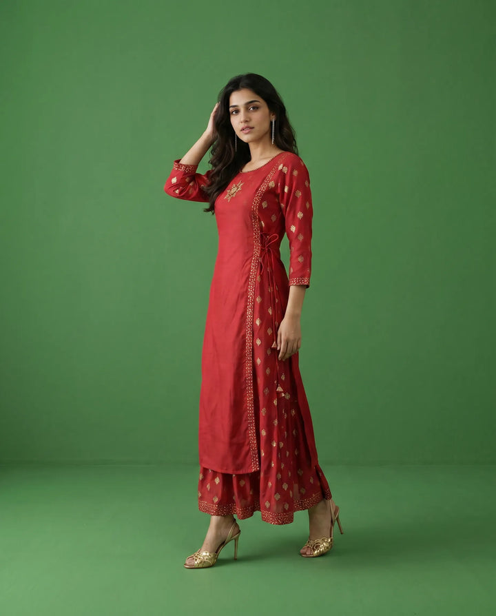 Red Printed Viscose Blended Maxi Dress