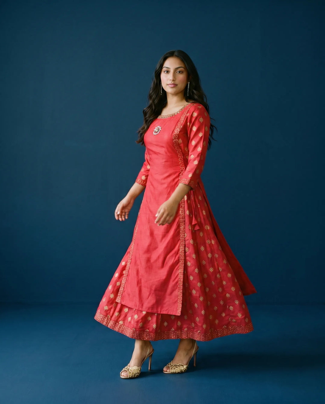 Red Printed Viscose Blended Maxi Dress