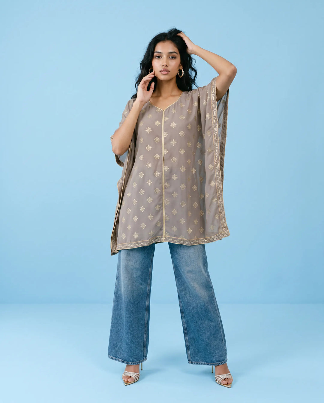 Grey Printed Georgette Kaftan