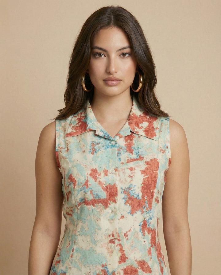 Multi-colour Printed Cotton Blended Midi Dress