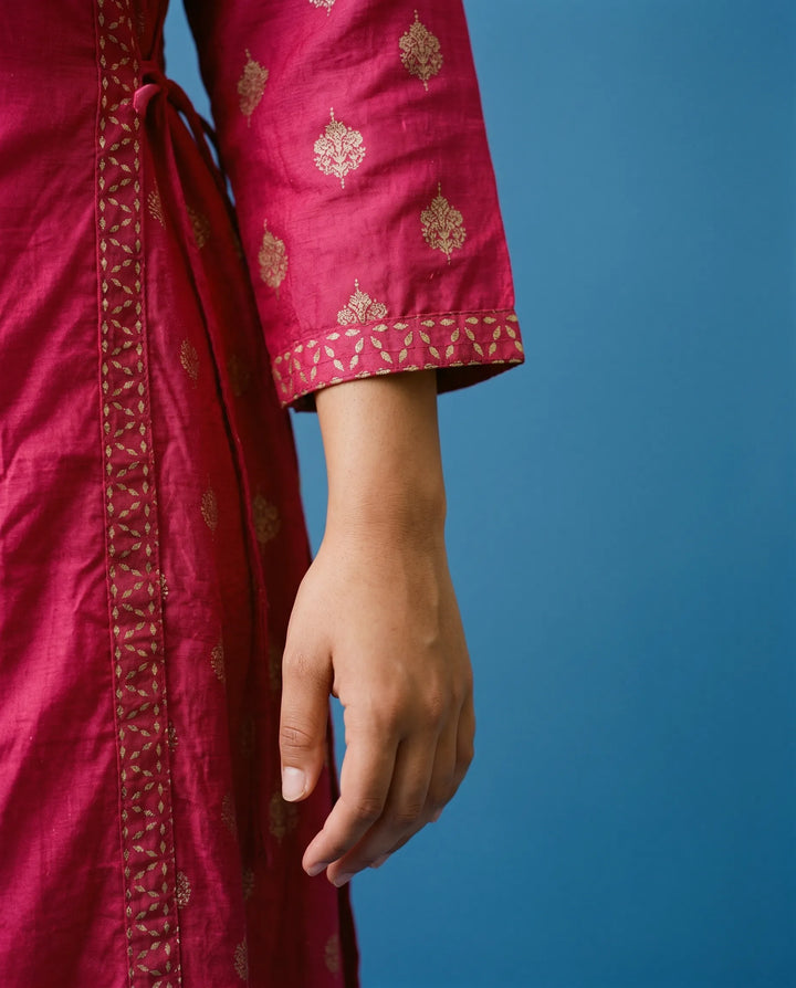 Magenta Printed Viscose Blended Maxi Dress