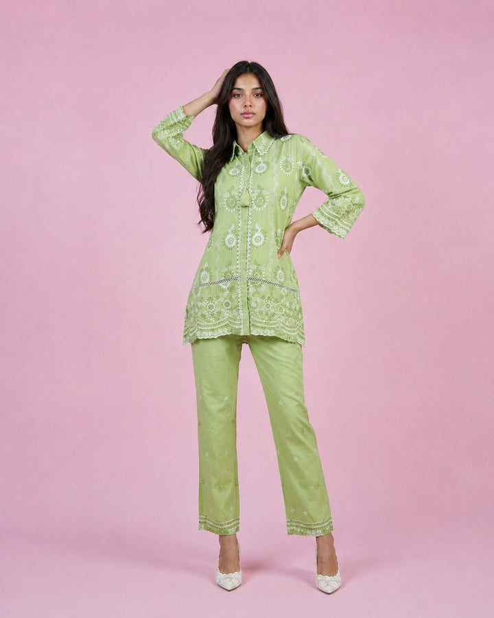 Pista Embroidered Cotton Satin Co-Ord Set