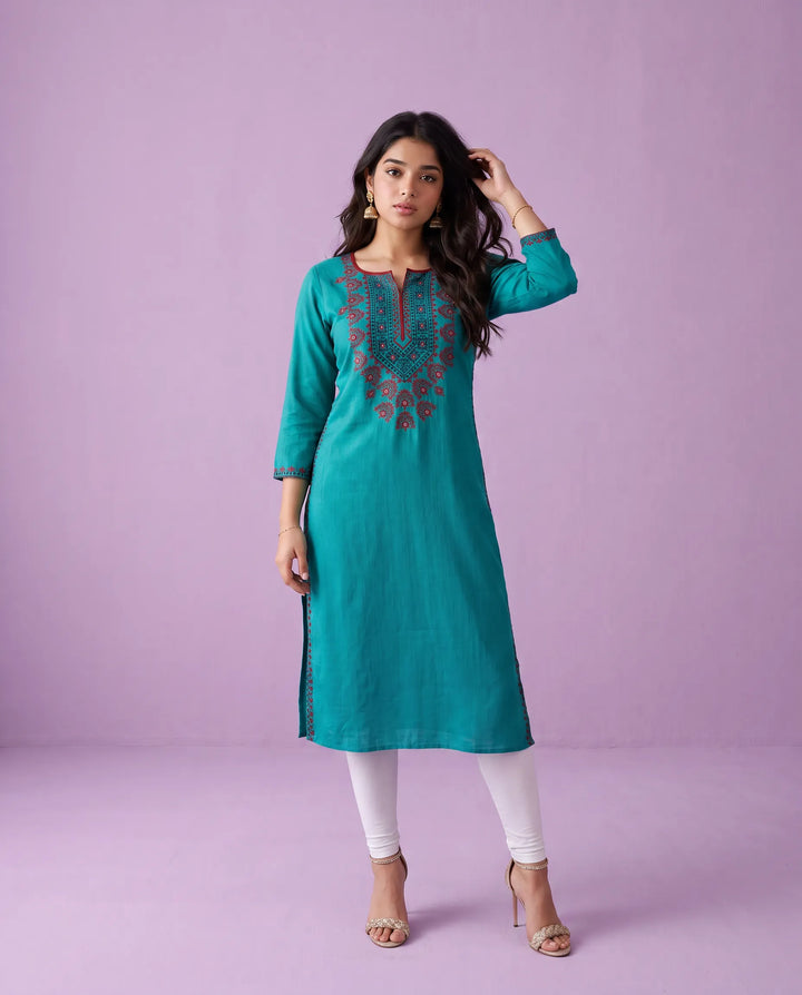 Rama Embroidered Cotton Straight cut Long Kurta