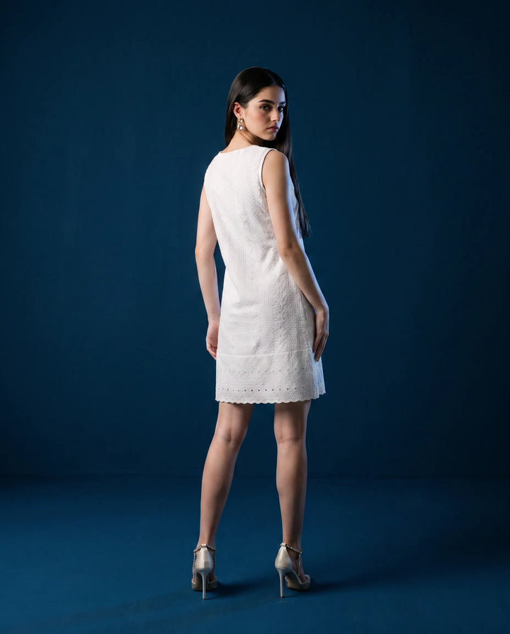 White Embroidered Cotton Midi Dress