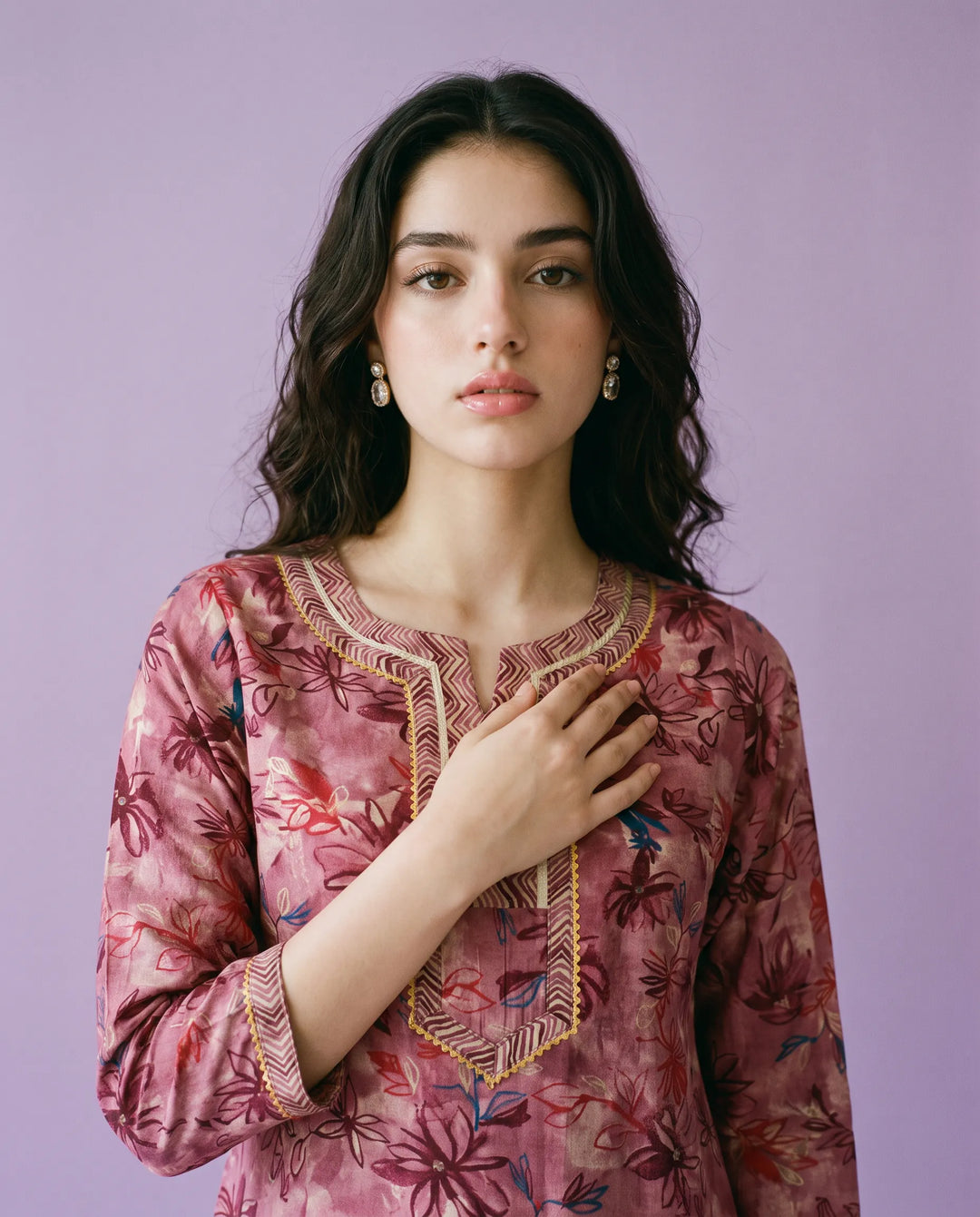 Violet Printed Viscose Blended Short Kurti