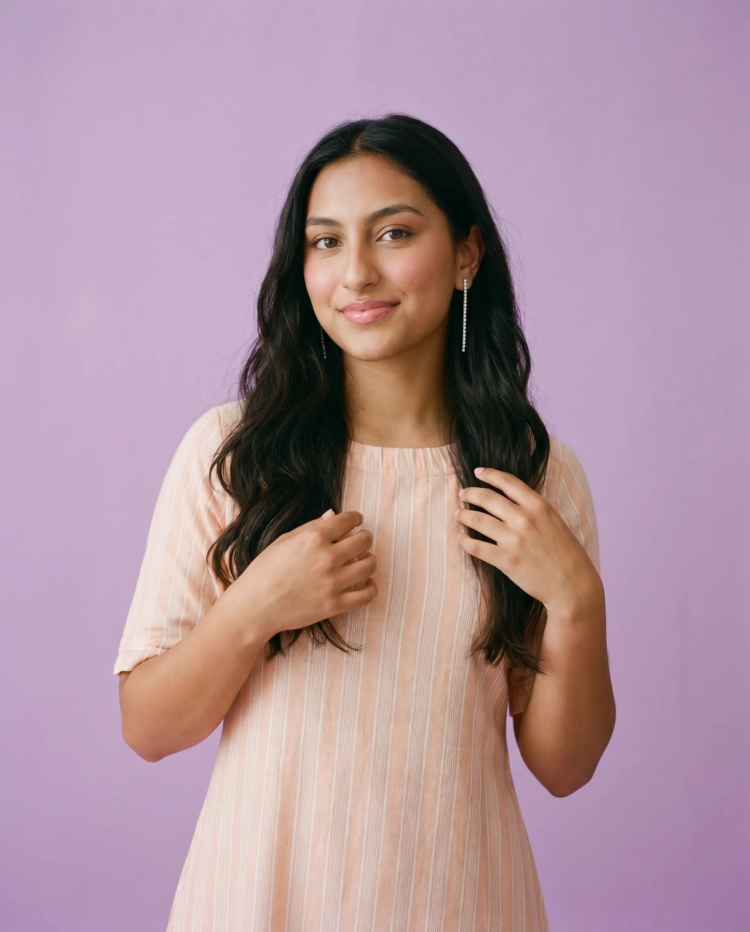 Peach Printed Cotton Maxi Dress