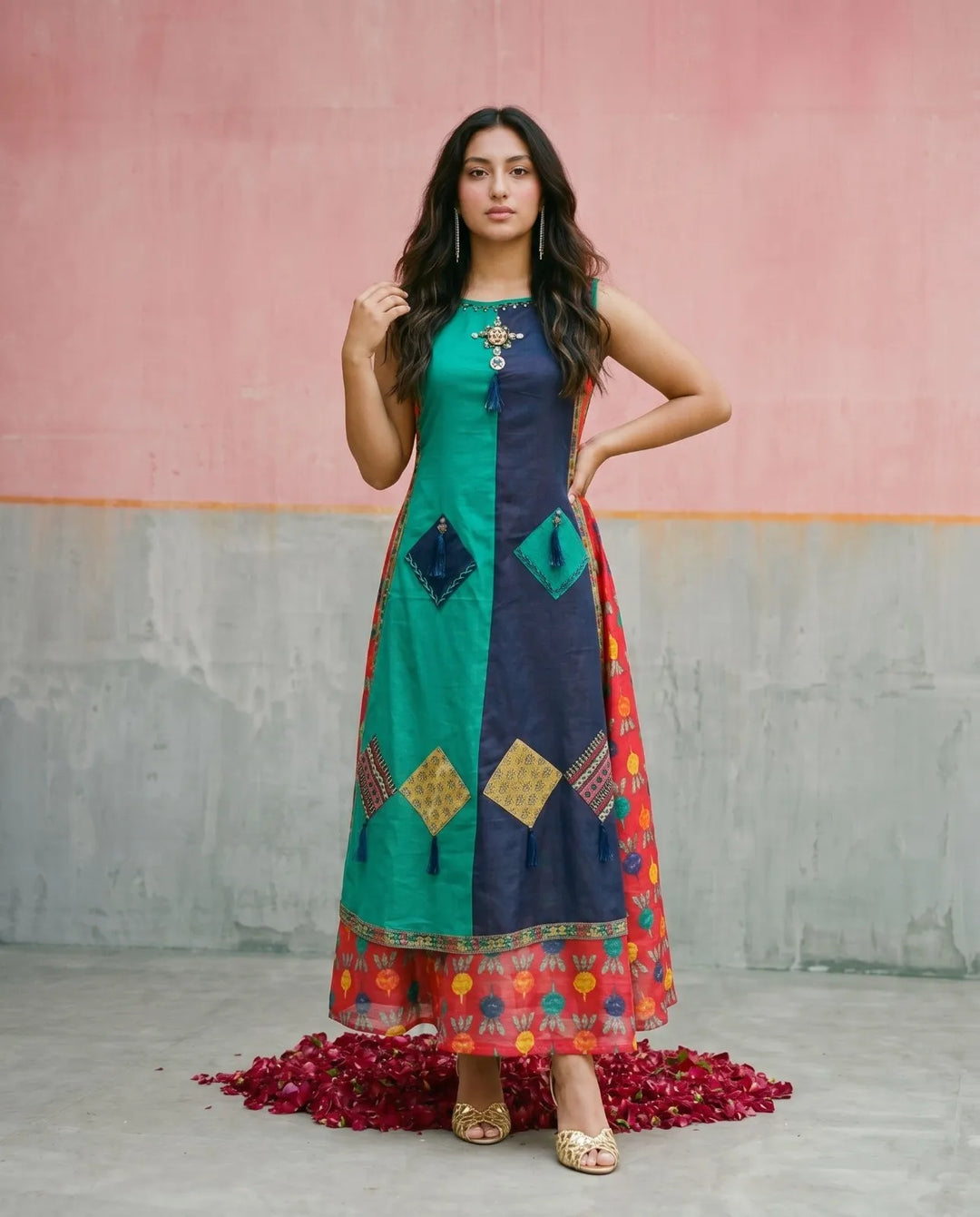 Multi Colour Printed Viscose Blended Sleeveless Maxi Dress