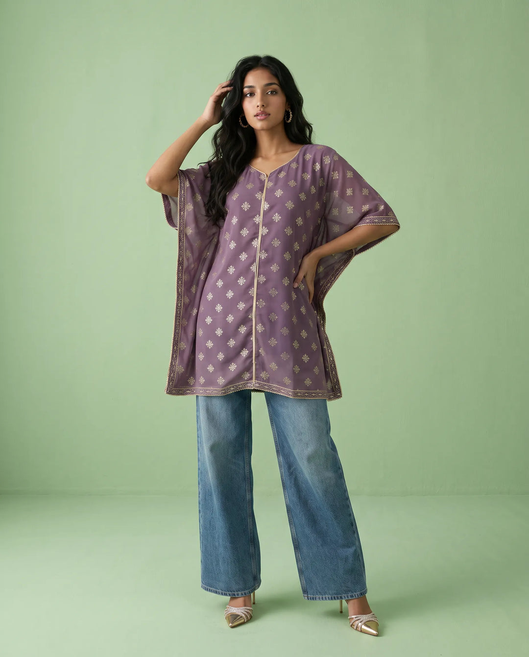 Purple Printed Georgette Kaftan